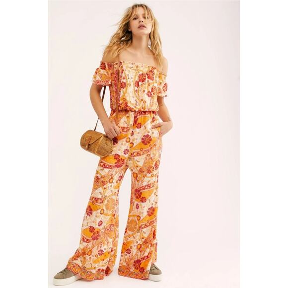 New W/Tag Free People Women's Golden Gate Carmen Off Shoulder Jumpsuit Medium - Picture 1 of 10